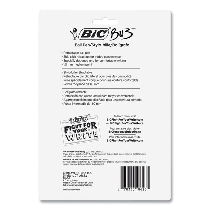 BU3 Ballpoint Pen, Retractable, Medium 1 mm, Black Ink, Smoke/Black Barrel, 18/Pack
