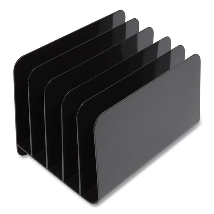 Plastic Incline Mail Sorter, 5 Sections, #6 1/4 to #16 Envelopes, 6.26 x 9.49 x 6.5, Black