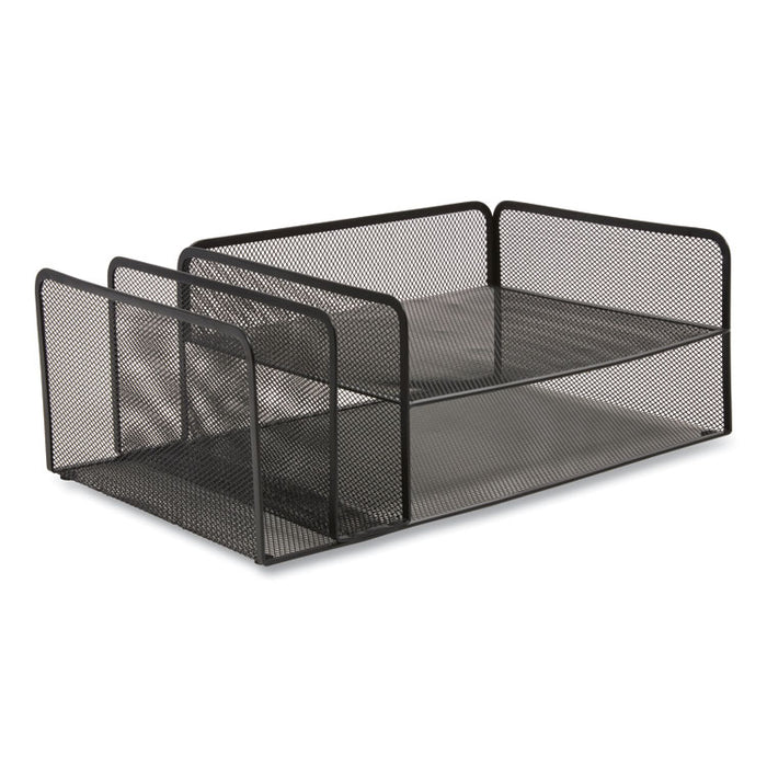 Wire Mesh Combination Organizer, Vertical/Horizontal, 4 Sections, Letter-Size, 11.2 x 17.4 x 6.54, Matte Black