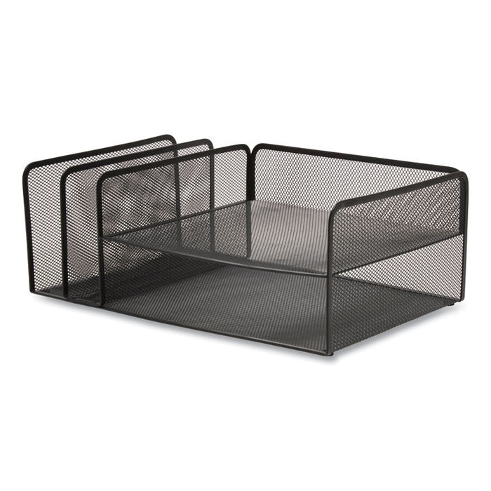 Wire Mesh Combination Organizer, Vertical/Horizontal, 4 Sections, Letter-Size, 11.2 x 17.4 x 6.54, Matte Black