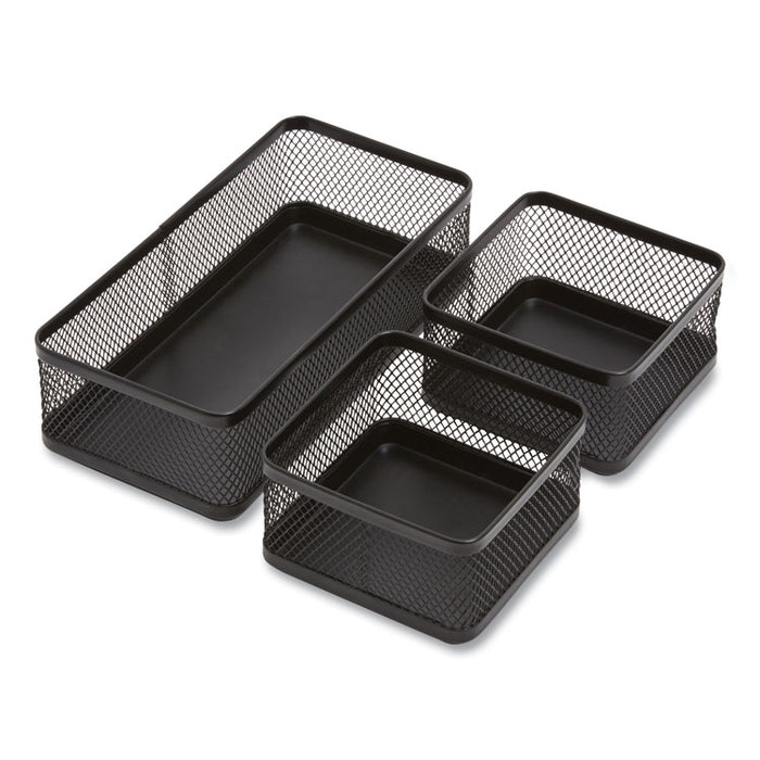 Three Compartment Stackable Wire Mesh Desk Organizer, 8.46 x 4.92 x 4.33, Black