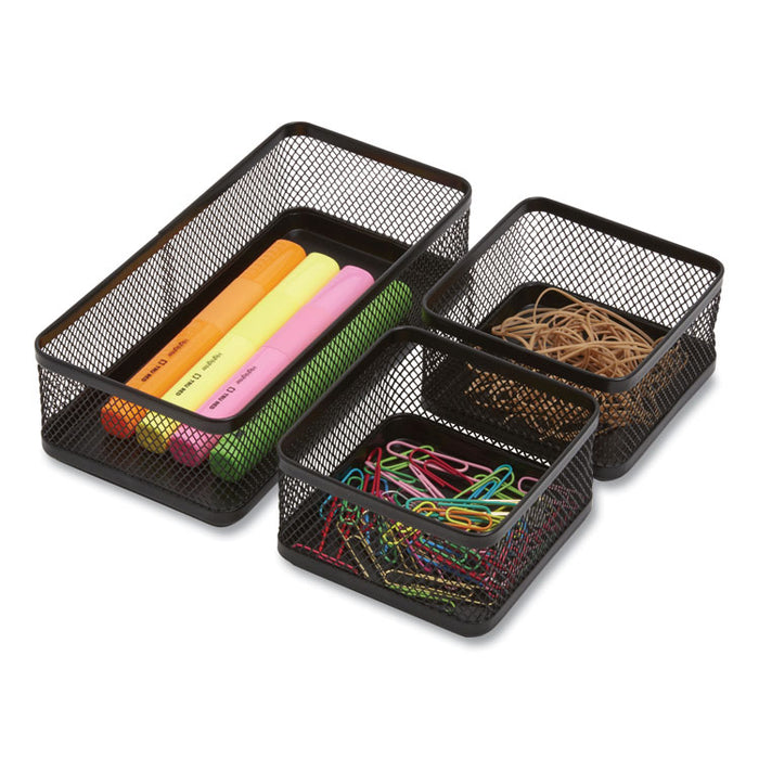 Three Compartment Stackable Wire Mesh Desk Organizer, 8.46 x 4.92 x 4.33, Black