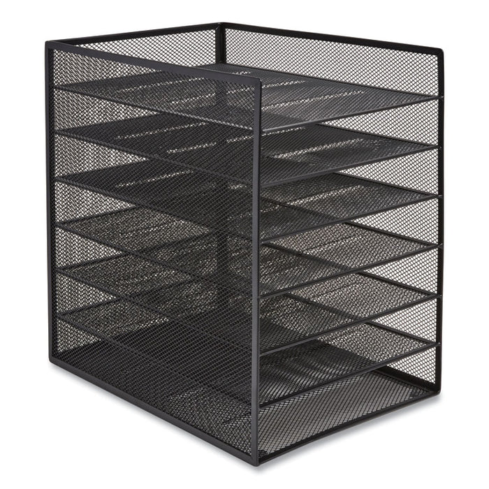 Front-Load Enclosed Wire Mesh Horizontal Document Organizer, 6 Sections, Letter-Size, 9.25 x 13.38 x 13.38, Matte Black