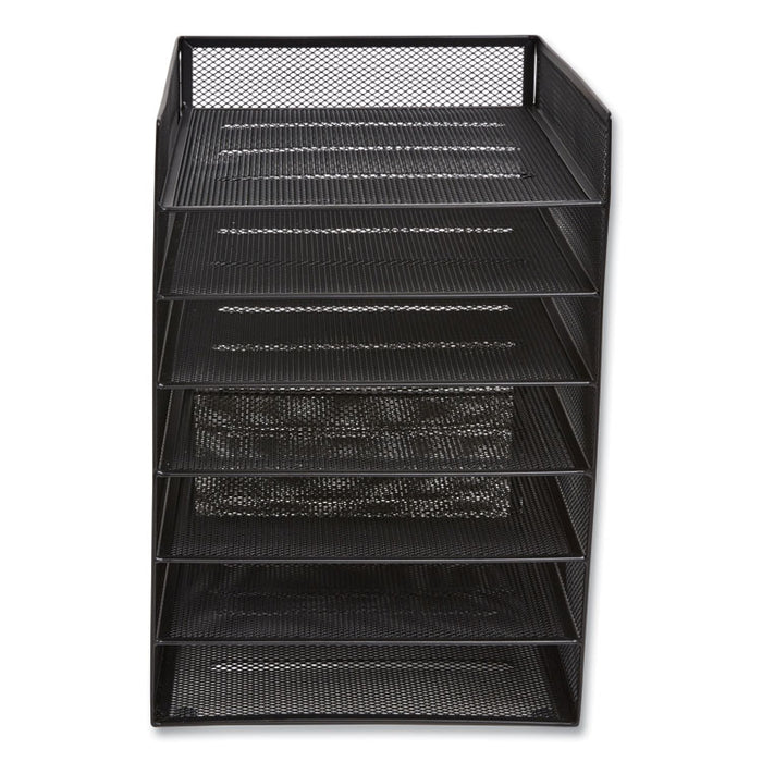 Front-Load Enclosed Wire Mesh Horizontal Document Organizer, 6 Sections, Letter-Size, 9.25 x 13.38 x 13.38, Matte Black
