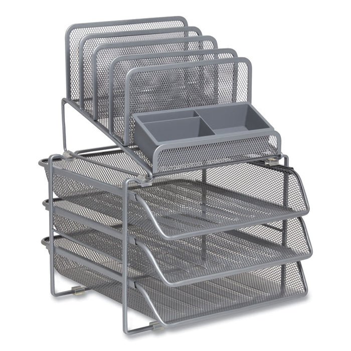 All-in-One Wire Mesh Organizer, 10 Sections, Letter-Size, 11.61 x 13.11 x 8.86, Silver