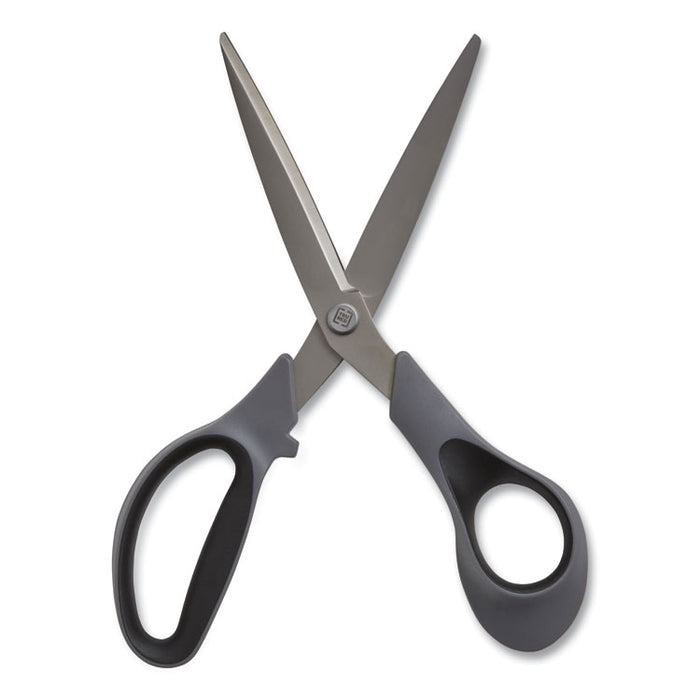 Non-Stick Titanium-Coated Scissors, 8" Long, 3.86" Cut Length, Straight Gray/Black Handle, Gun-Metal Gray Blades, 2/Pack