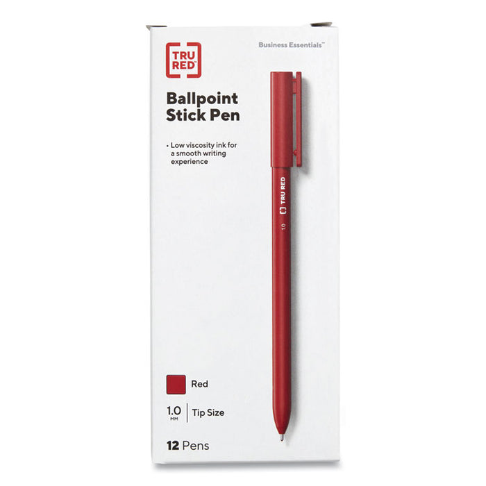 Ballpoint Pen, Stick, Medium 1 mm, Red Ink, Red Barrel, Dozen