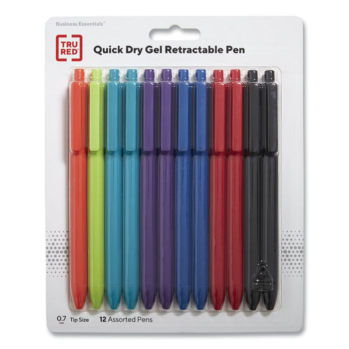 Quick Dry Gel Pen, Retractable, Medium 0.7 mm, Assorted Ink and Barrel Colors, 12/Pack
