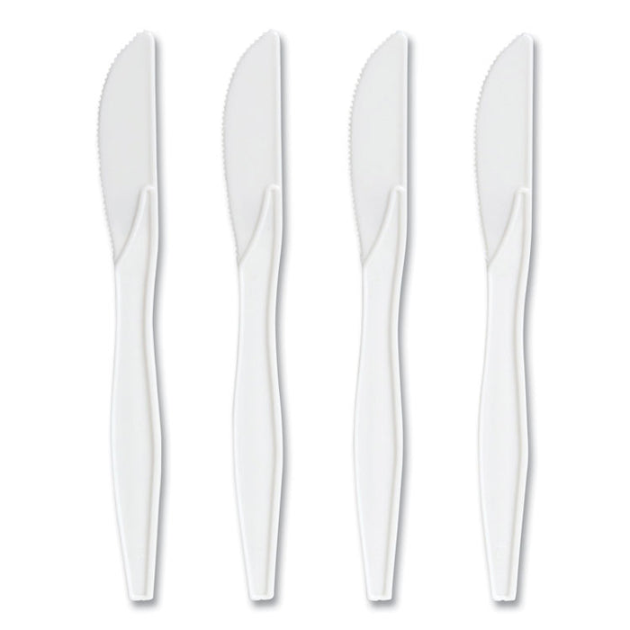 Mediumweight Plastic Cutlery, Knife, Plastic, White, 1,000/Pack
