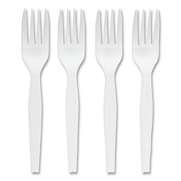 Eco-ID Mediumweight Compostable Cutlery, Fork, Plastic, White, 300/Pack
