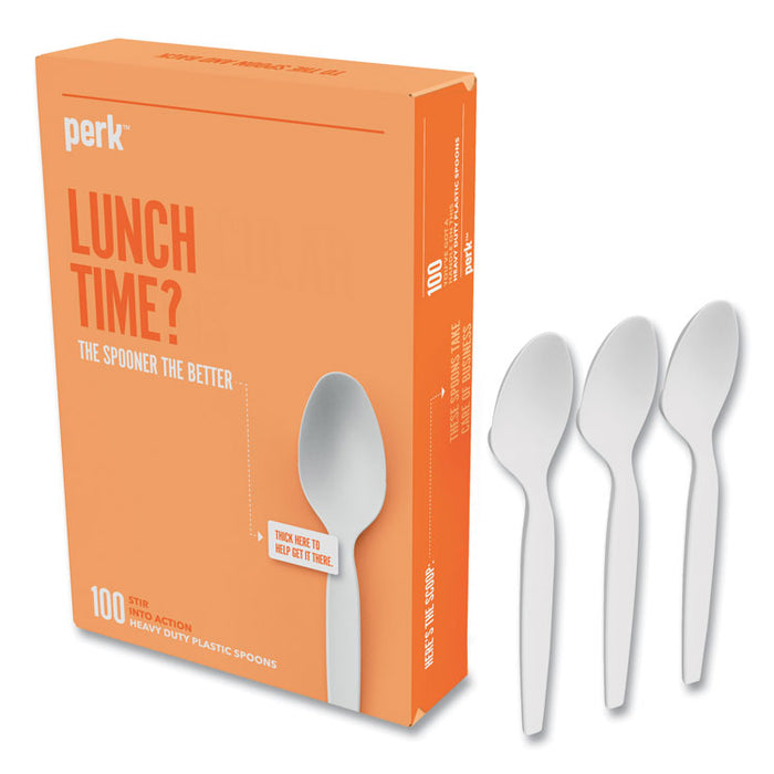 Heavyweight Plastic Cutlery, Spoon, Plastic, White, 100/Pack
