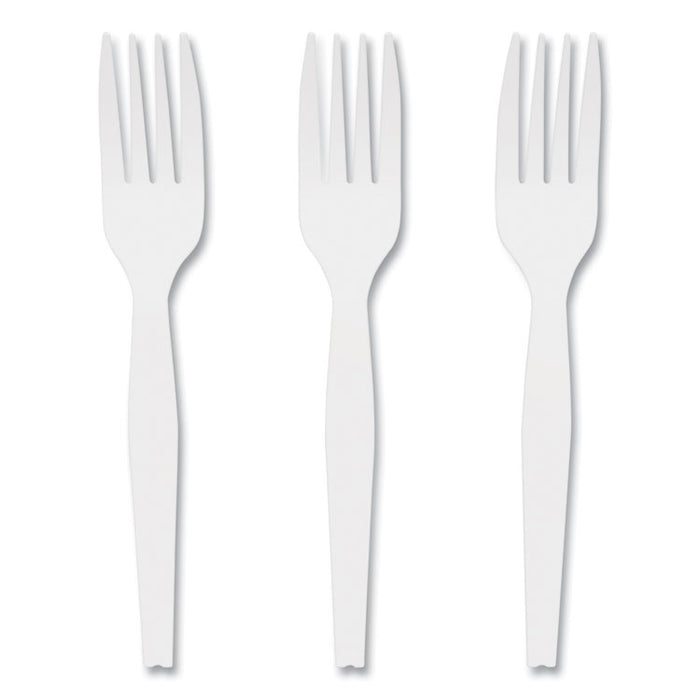 Mediumweight Plastic Cutlery, Fork, White, 1,000/Pack