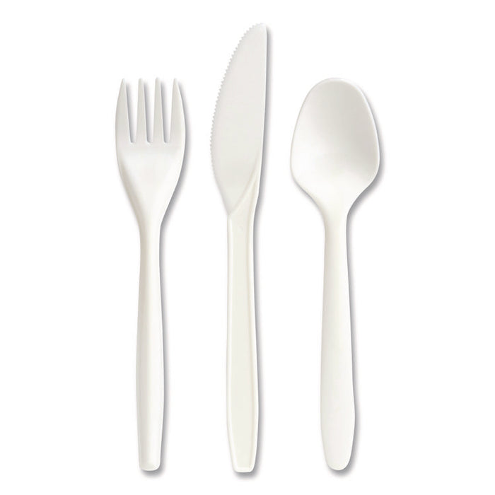Eco-ID Mediumweight Compostable Cutlery, Fork/Knife/Spoon, Plastic, White, 120/Pack
