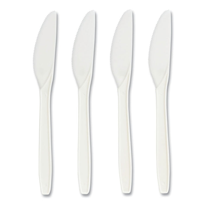Eco-ID Compostable Cutlery, Mediumweight Knife, Plastic, White, 300/Pack