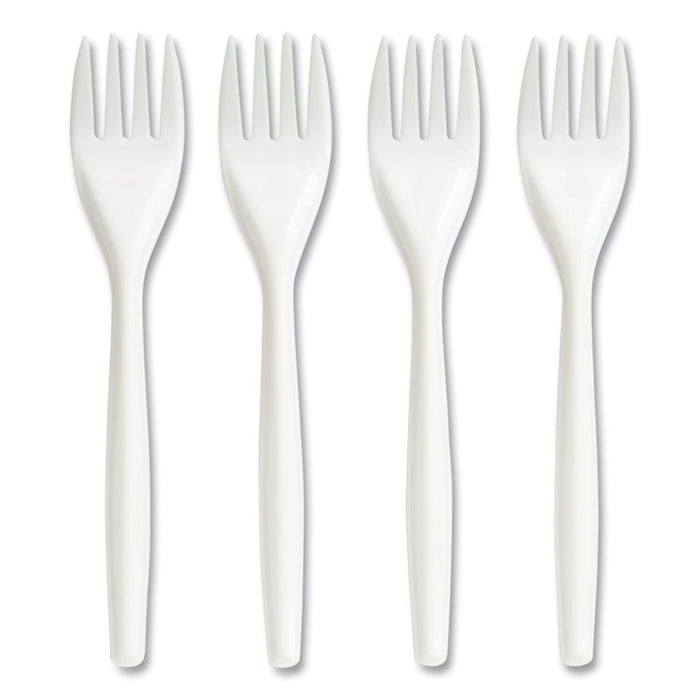 Mediumweight Plastic Cutlery, Fork, White, 300/Pack