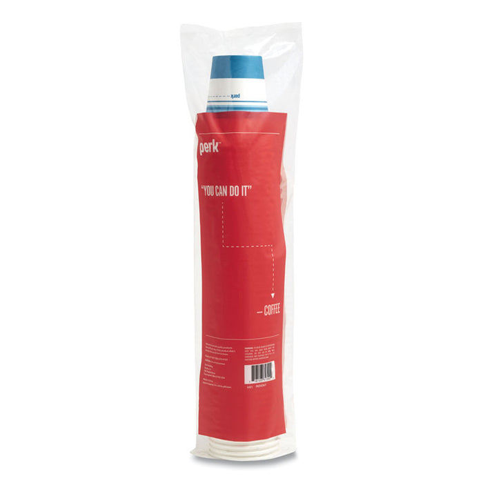Paper Hot Cups, 12 oz, White/Blue, 50/Pack