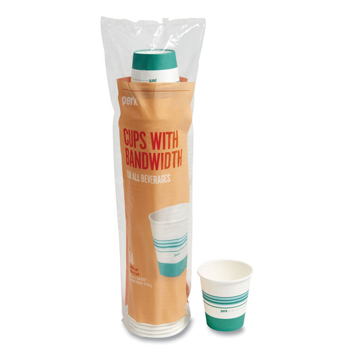 Paper Hot Cups, 10 oz, White/Teal, 50/Pack
