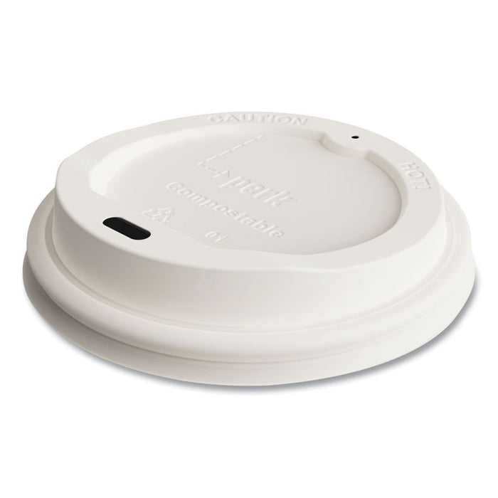 Compostable Plastic Hot Cup Lids, Fits 10 oz/12 oz/16 oz Hot Cups, White, 50/Pack