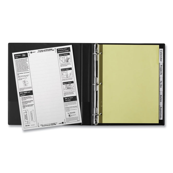 Insertable Big Tab Dividers, 5-Tab, Double-Sided Gold Edge Reinforcing, 11 x 8.5, Buff, Clear Tabs, 1 Set