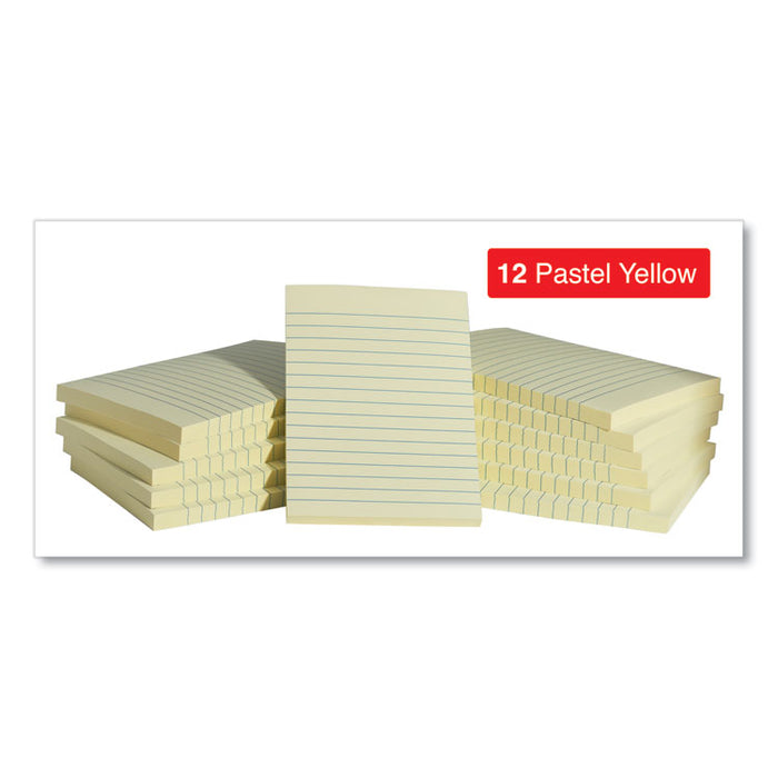 Self-Stick Note Pads, Note Ruled, 4" x 6", Yellow, 100 Sheets/Pad, 12 Pads/Pack