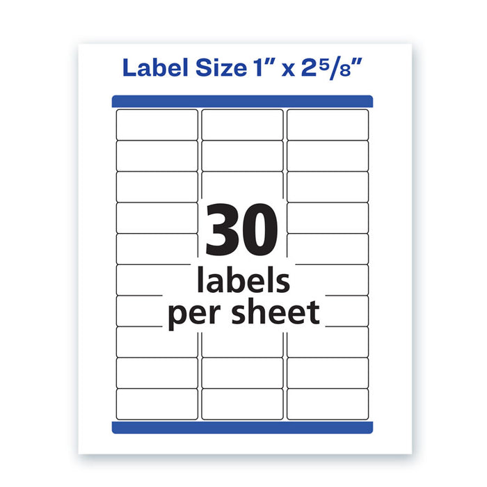 Waterproof Address Labels with TrueBlock and Sure Feed, Laser Printers, 1 x 2.63, White, 30/Sheet, 50 Sheets/Pack