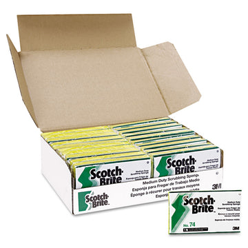 Medium-Duty Scrubbing Sponge 74, 3.6 x 6.1, 0.7" Thick, Yellow/Green, 20/Carton