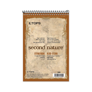 Second Nature Recycled Notepads, Brown Cover, Gregg Rule, (70) White 6 x 9 Sheets