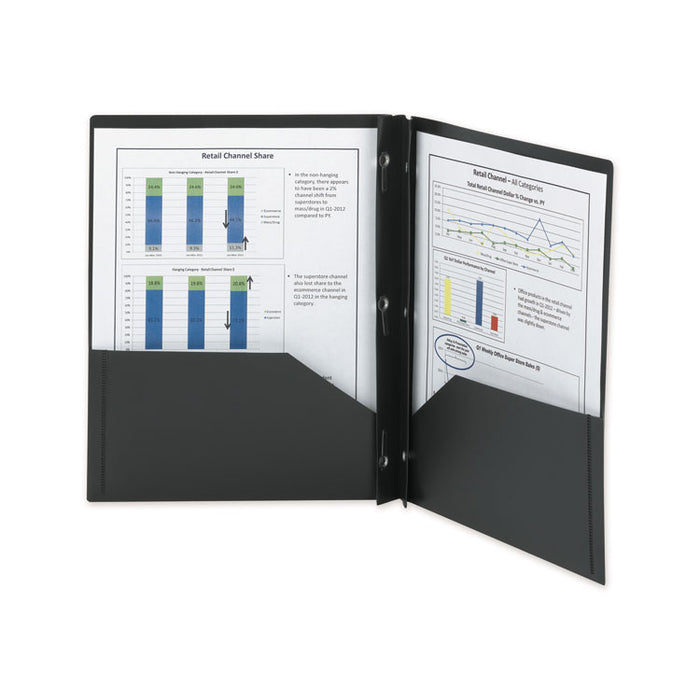 Poly Two-Pocket Folder with Fasteners, Accommodates (180) 11 x 8.5 Sheets, Black, 25/Box