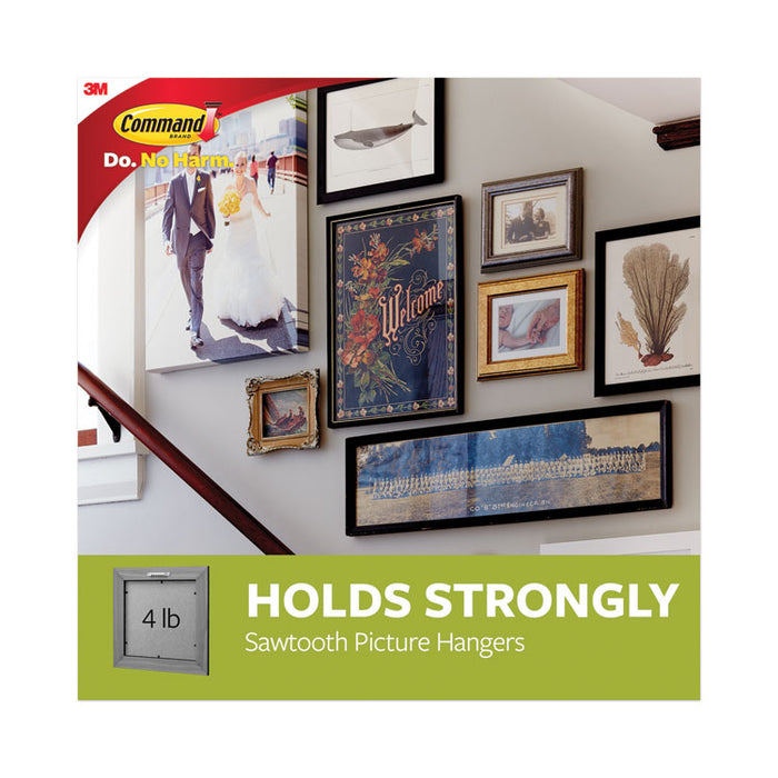 Sawtooth Picture Hanger Value Pack, Large, Plastic, White, 5 lb Capacity, 3 Hooks and 6 Strips/Pack