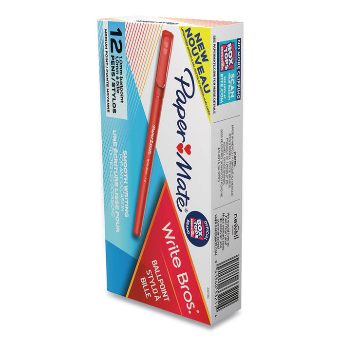 Write Bros. Ballpoint Pen, Stick, Medium 1 mm, Red Ink, Red Barrel, Dozen