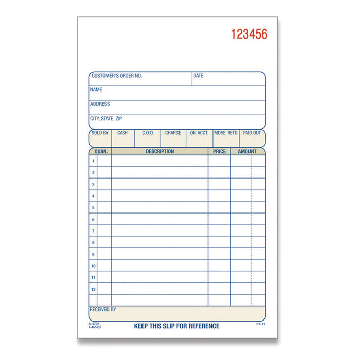 Multipart Sales Order Pad, 12 Lines, Two-Part Carbonless, 4.19 x 6.69, 50 Forms/Pad, 10 Pads/Box