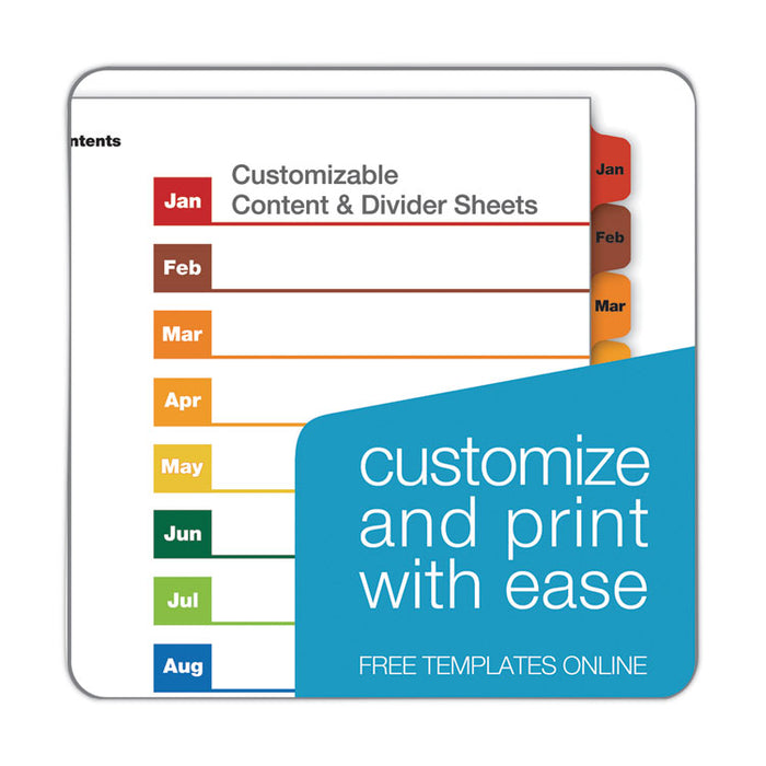 OneStep Printable Table of Contents and Dividers, 12-Tab, Jan. to Dec., 11 x 8.5, White, Assorted Tabs, 1 Set