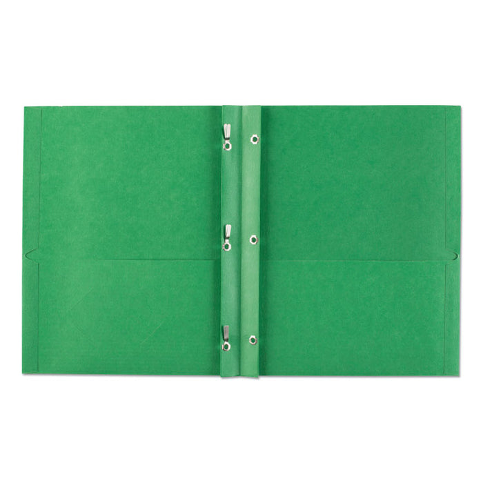 Two-Pocket Folder with Prong Fasteners, Accommodates (70) 11 x 8.5 Sheets, Green, 25/Box