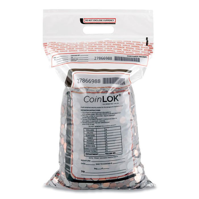 Coin Bag, Plastic, 12.5" x 25", Clear, 50/Pack