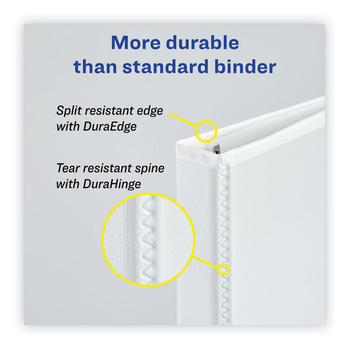Heavy-Duty Non Stick View Binder with DuraHinge and Slant Rings, 3 Rings, 1" Capacity, 11 x 8.5, White, 4/Pack