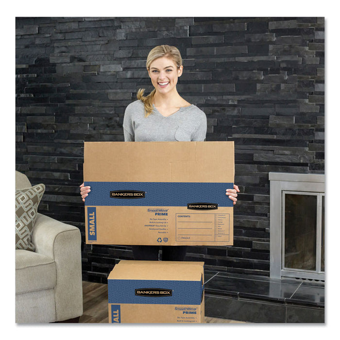 SmoothMove Prime Moving/Storage Boxes, Hinged Lid, Regular Slotted Container, Medium, 18" x 18" x 16", Brown/Blue, 8/Carton