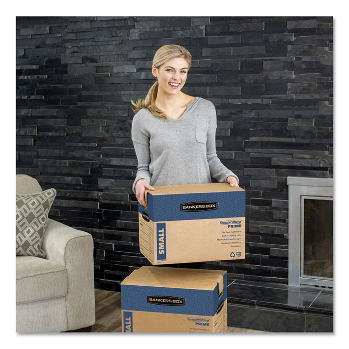 SmoothMove Prime Moving/Storage Boxes, Hinged Lid, Regular Slotted Container, Small, 12" x 16" x 12", Brown/Blue, 10/Carton