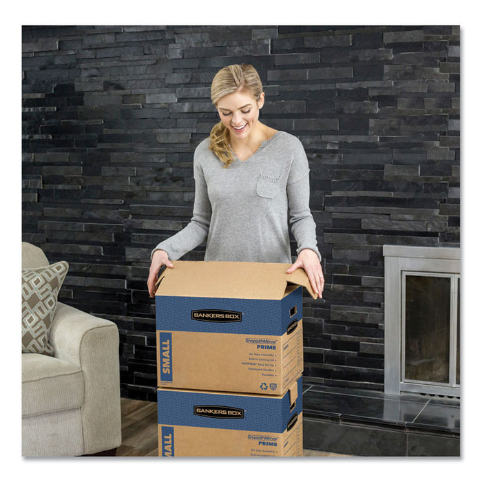 SmoothMove Prime Moving/Storage Boxes, Hinged Lid, Regular Slotted Container, Medium, 18" x 18" x 16", Brown/Blue, 8/Carton
