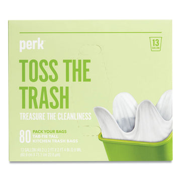 Tab-Tie Tall Kitchen Trash Bags, Tie-Flap, 13 gal, 28" x 24", White, 80/Box
