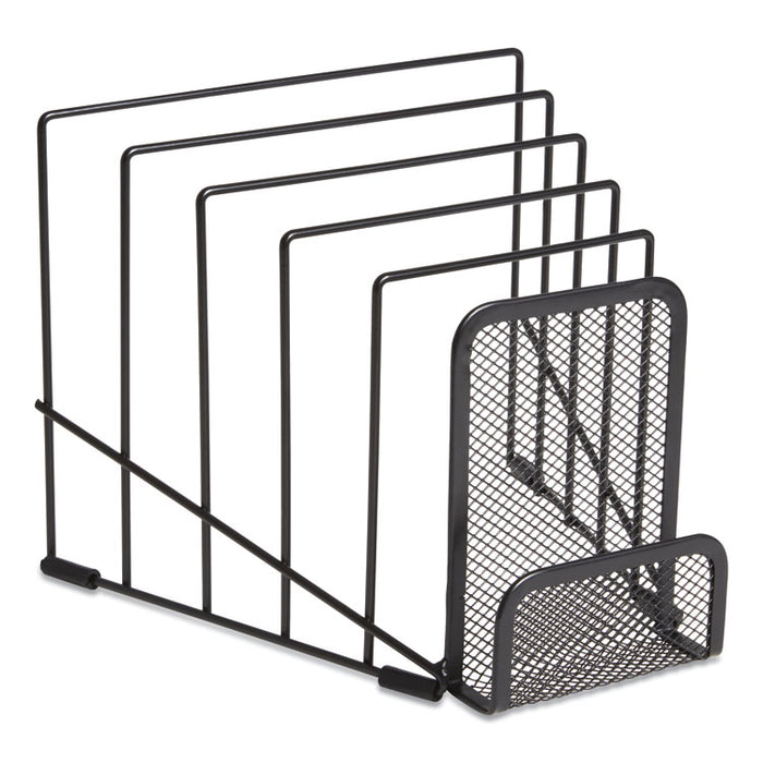 Metal Incline Sorter with Wire Mesh Mobile Device Holder, 6 Sections, 7.48 x 8.77 x 7.55, Matte Black