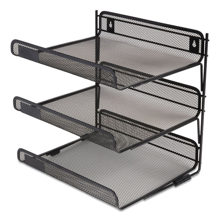 Side-Load Open Design Wire Mesh Horizontal Document Organizer, 3 Sections, Letter-Size, 13.78 x 11.22 x 13.38, Matte Black