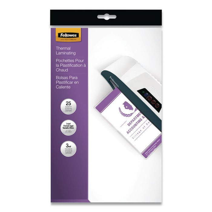 Laminating Pouches, 3 mil, 9" x 14.5", Gloss Clear, 25/Pack