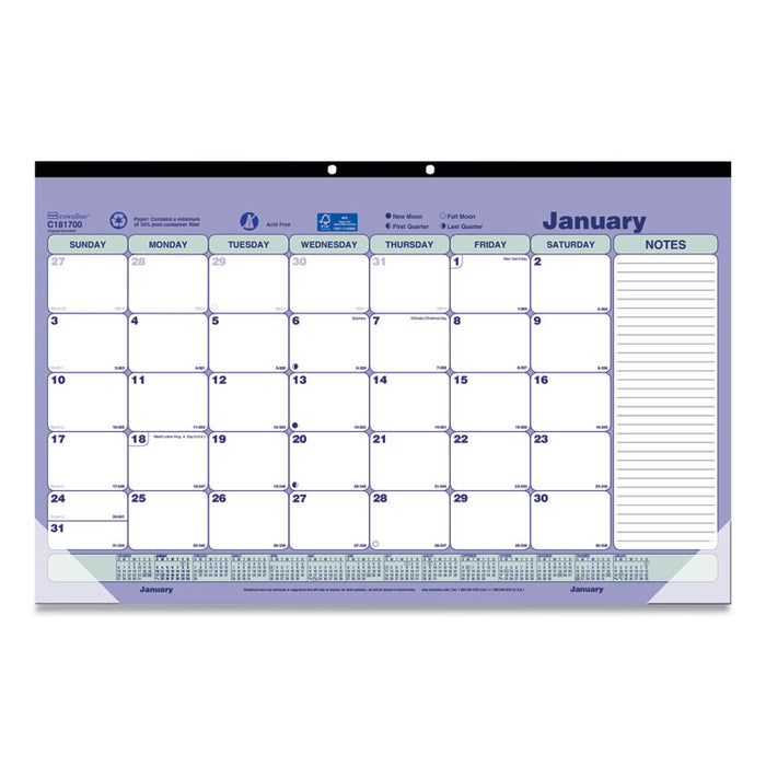 Monthly Desk Pad Calendar, 17.75 x 10.88, White/Blue/Green Sheets, Black Binding, Clear Corners, 12-Month (Jan to Dec): 2026