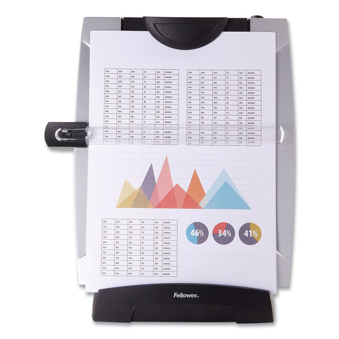 Office Suites Desktop Copyholder with Memo Board, Holds Up to 150 Legal Size Sheets, Plastic, Black/Silver