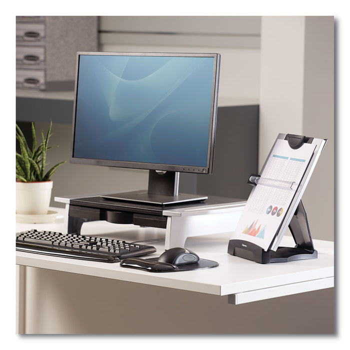 Office Suites Desktop Copyholder with Memo Board, Holds Up to 150 Legal Size Sheets, Plastic, Black/Silver