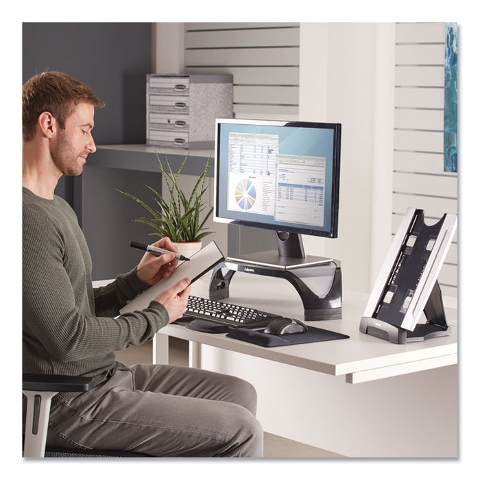 Office Suites Desktop Copyholder with Memo Board, Holds Up to 150 Legal Size Sheets, Plastic, Black/Silver