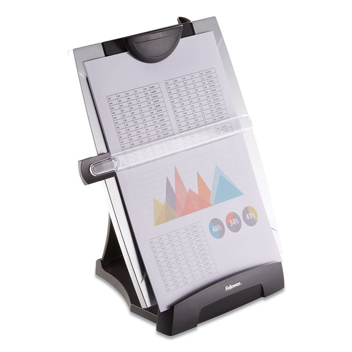 Office Suites Desktop Copyholder with Memo Board, Holds Up to 150 Legal Size Sheets, Plastic, Black/Silver