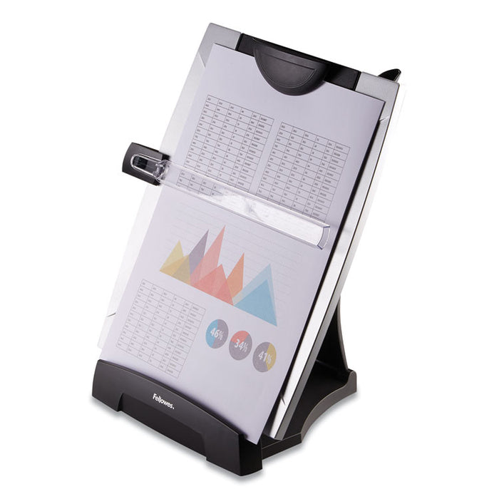 Office Suites Desktop Copyholder with Memo Board, Holds Up to 150 Legal Size Sheets, Plastic, Black/Silver