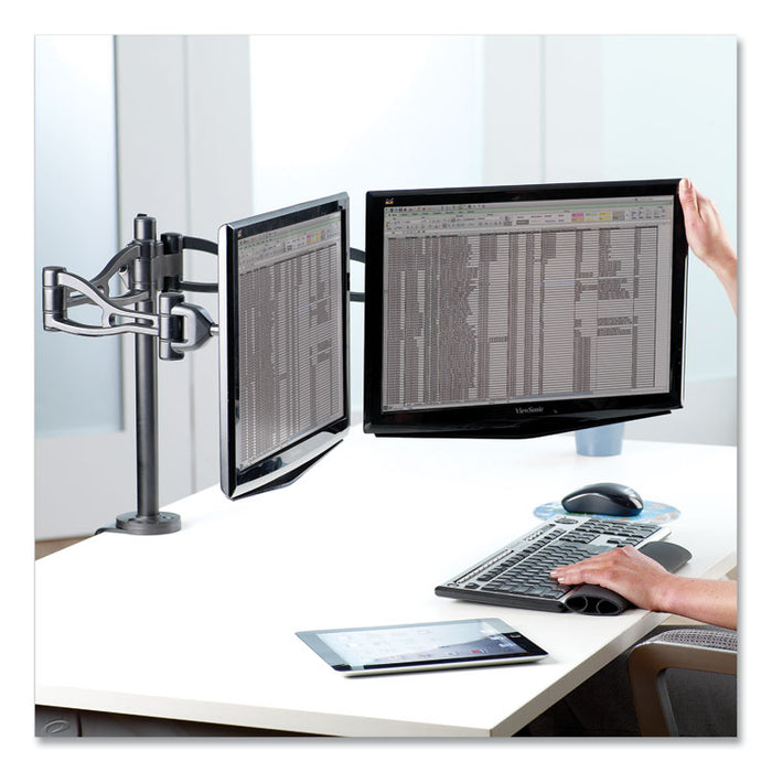 Professional Series Depth Adjustable Dual Monitor Arm, 360 deg Rotation, 37 deg Tilt, 360 deg Pan, Black, Supports 24 lb