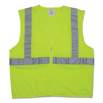 Zipper Safety Vest, Polyester Mesh,  X-Large, Hi-Viz Lime Yellow